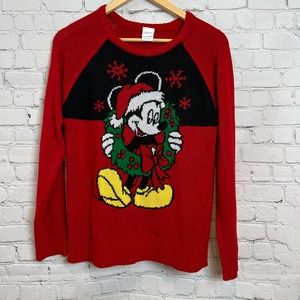 DISNEY Mickey Mouse Wreath Red Christmas sweater M